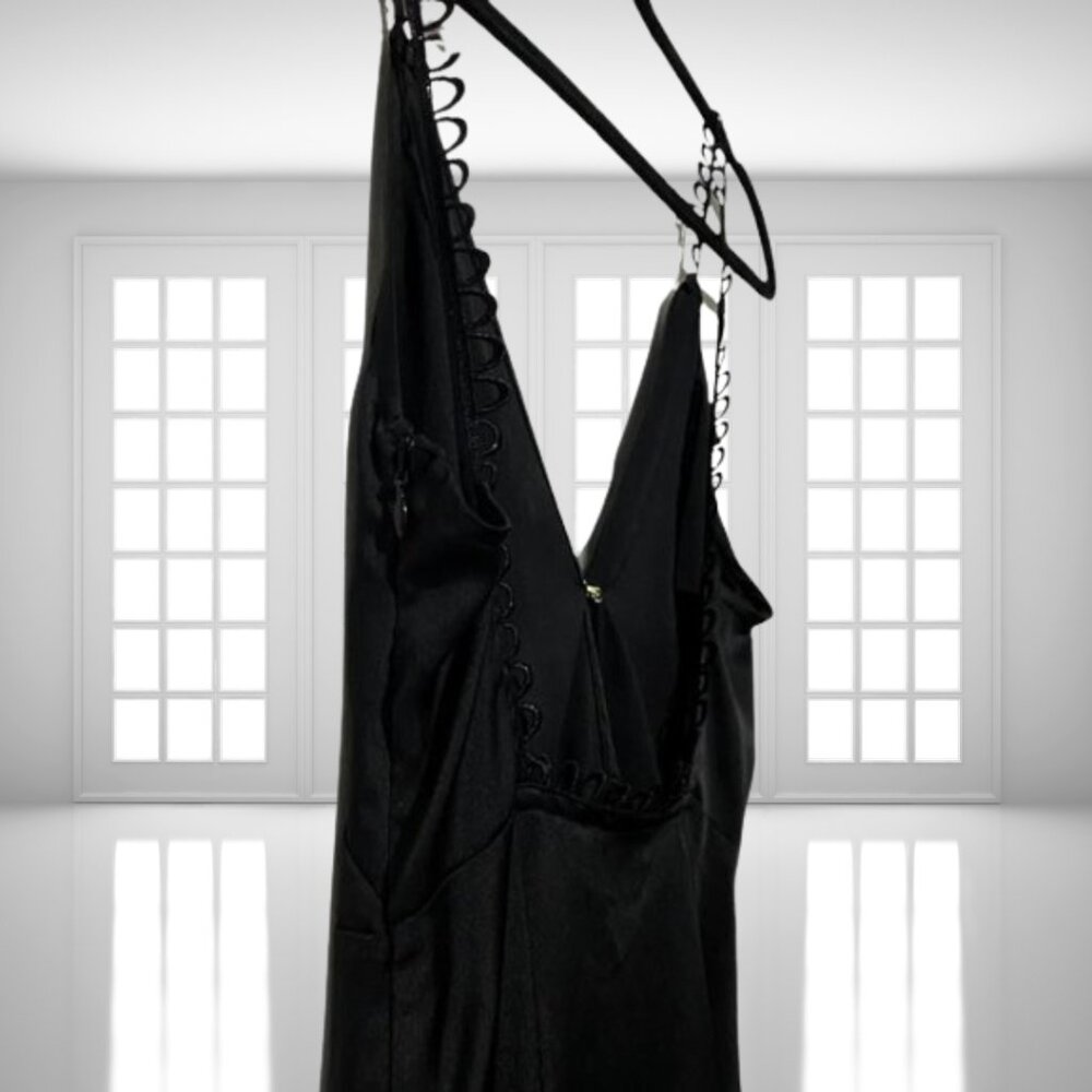 For Love & Lemons Isabella Ruffled Maxi Dress Black Satin Size Small - Picture 8 of 11